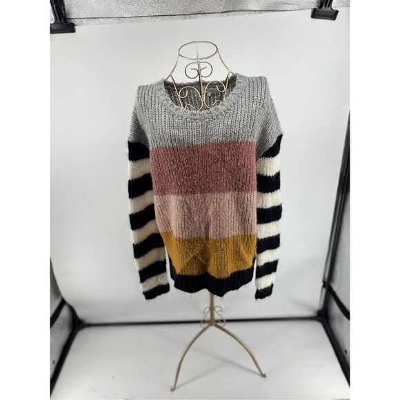 John + Jenn Womens Size Small Multi Color Striped Knit Crew Neck Sweater - Picture 1 of 9
